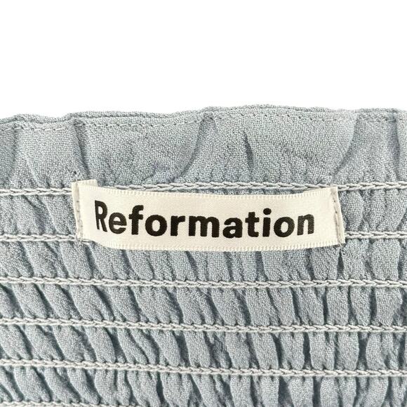 REFORMATION Jessy Dress Smocked Midi Dress Mineral Blue Women's Size 0 Boho Chic - Picture 6 of 9